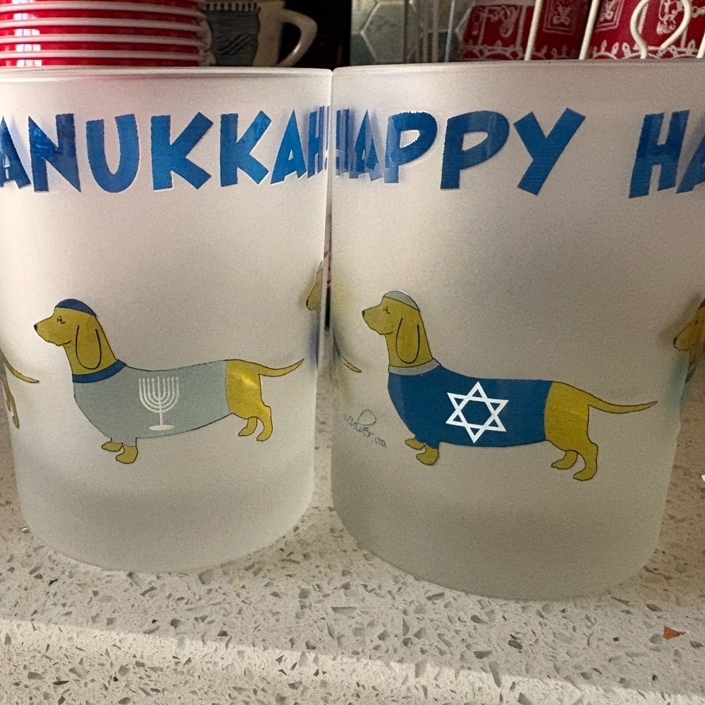 Set of 2 Hannukah frosted glasses